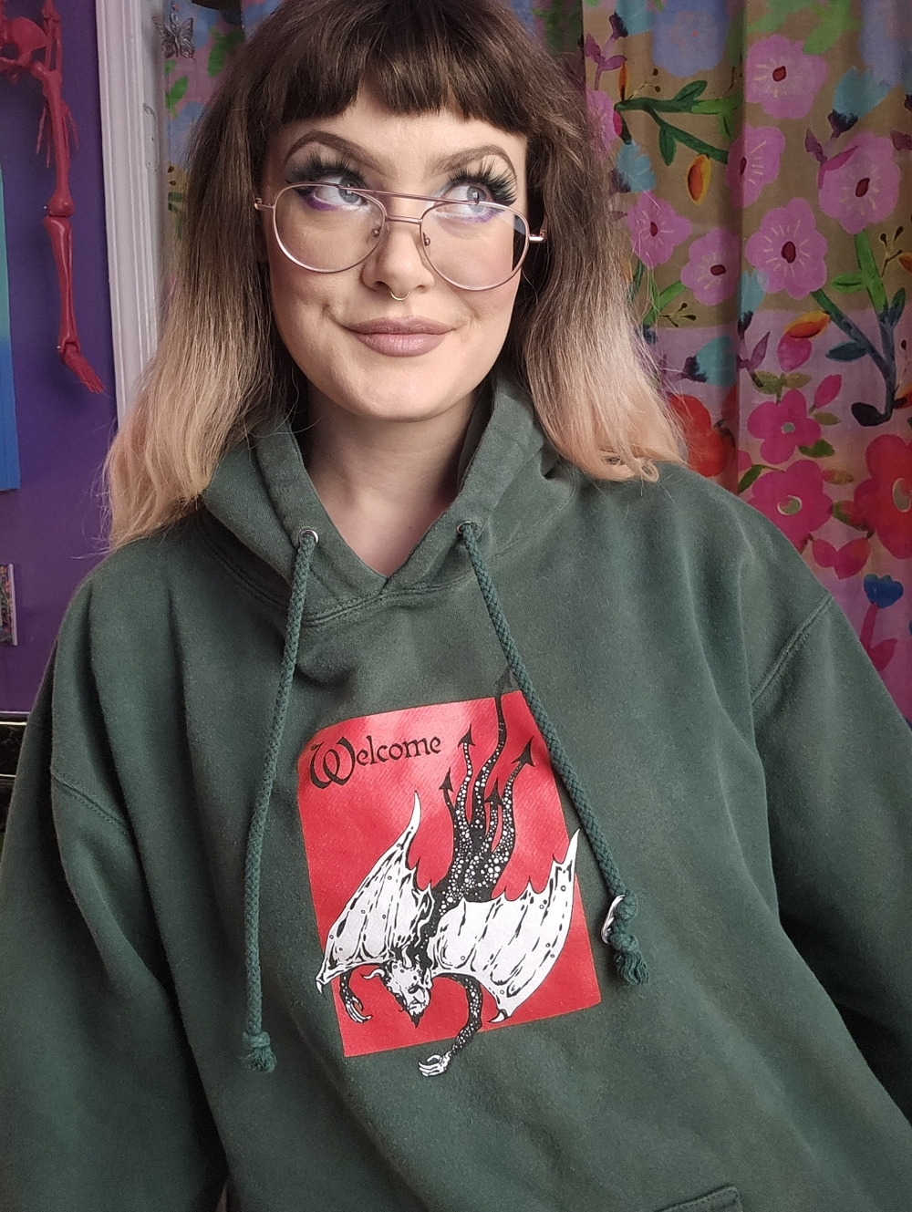 Welcome Unholy Diver Green Sweatshirt Emo Punk Urban Skater Goth Men's Size L